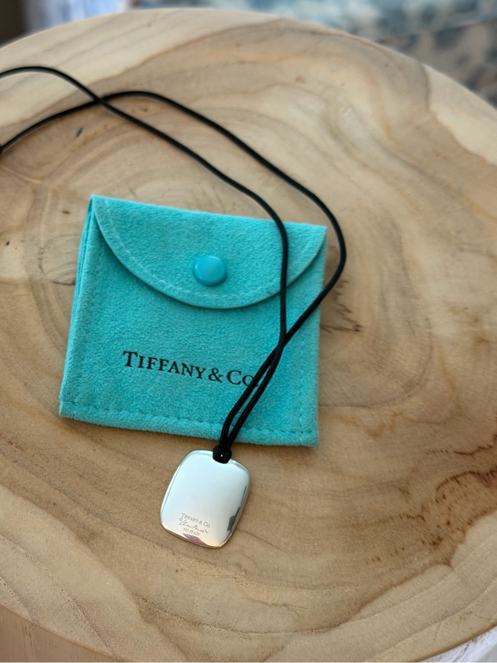 Tiffany & Co. Elsa Peretti Sterling Silver Scoop Pendant Silk Cord Necklace 16”